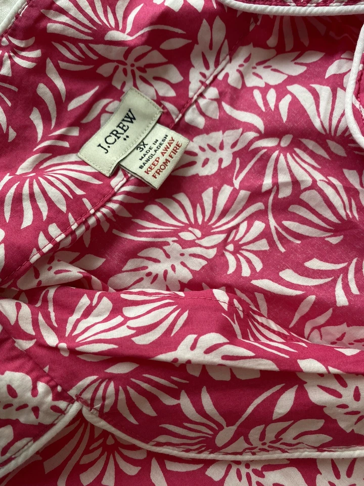 J.Crew Pink & White Floral Print V Neck Short Sleeve Shorts Pajama Set Size 3X - Image 3 of 3