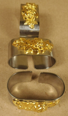 3 ONEIDA 24K Gold Plated Rose Stainless Steel Napkin Ring Holders  display picture 1