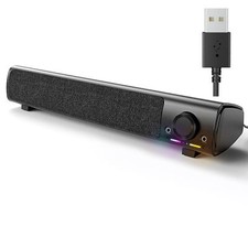 Black USB Computer Speakers 3.5mm Sound Bar Desktop Gaming Headphone Link