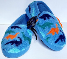 Wonder Nation Toddler Boys Blue Fuzzy Plush Dinosaur Warm Slippers Sz 11-12 NEW