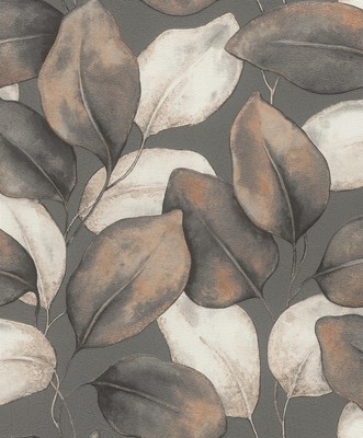 Rasch Opulenza Blatt anthrazit rost Strukturtapete 659887