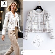 CHANEL 15C White Beige Dubai Lesage Tweed  Jacket CC Gripoix Button 36 38 US6