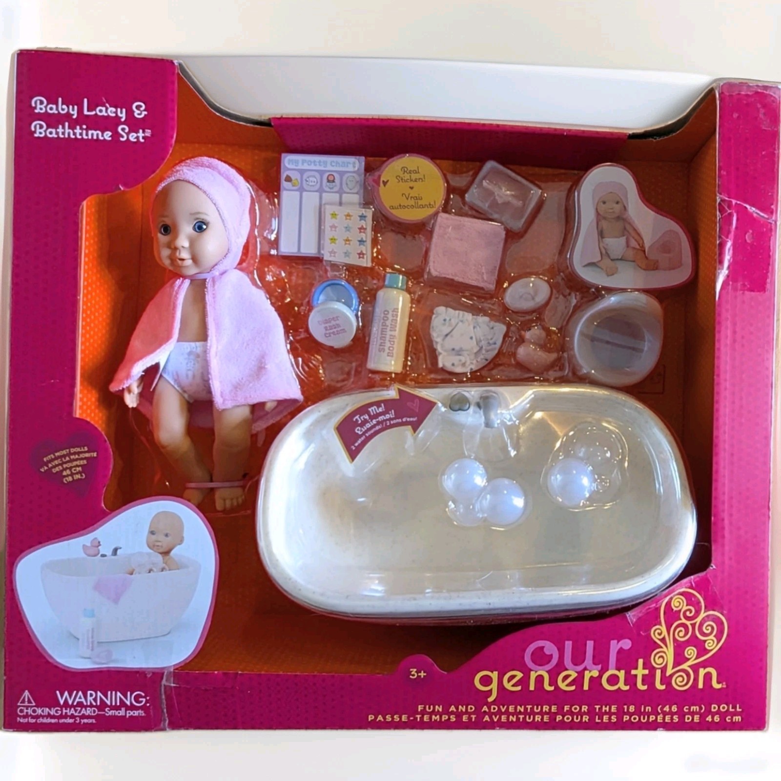 Our Generation Baby Lacy & Bathtime Set, Bathtub for Dolls, Has Water Sounds