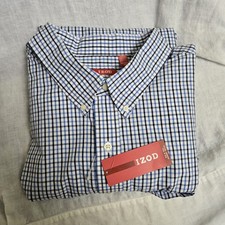 NEW IZOD Men's Button Down Long Sleeve Dress Shirt Blue American Dream 3XL B T