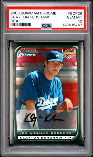 5447 Clayton Kershaw 2008 Bowman Chrome Draft Picks & Prospects #BDP26 RC PSA 10