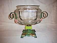 ANTIQUE VINTAGE FISH BOWL  HOLDER CAST IRON UNUSUAL 8 SIDED BOWL ART DECO