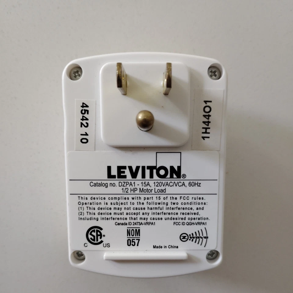  Leviton Decora ZWave Plus DZPA1-15a штепсельная вилка розетка кольцо сигнализация комп - Изображение 2 из 3
