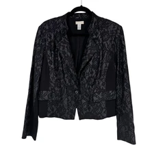 Chico's Lace Blazer Jacket Womens 2 Large Black Whimsigoth Pockets Dark Romantic