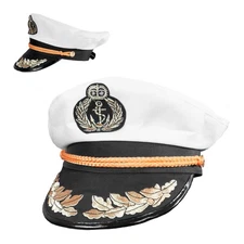White Sailor Hat or Captains Hat Adjustable Snap Back Boat Captain Hat Costum