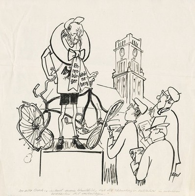 Konrad Adenauer Ehrenbürger Fahrrad Karikatur Alfred Beier-Red Zeichnung 1963