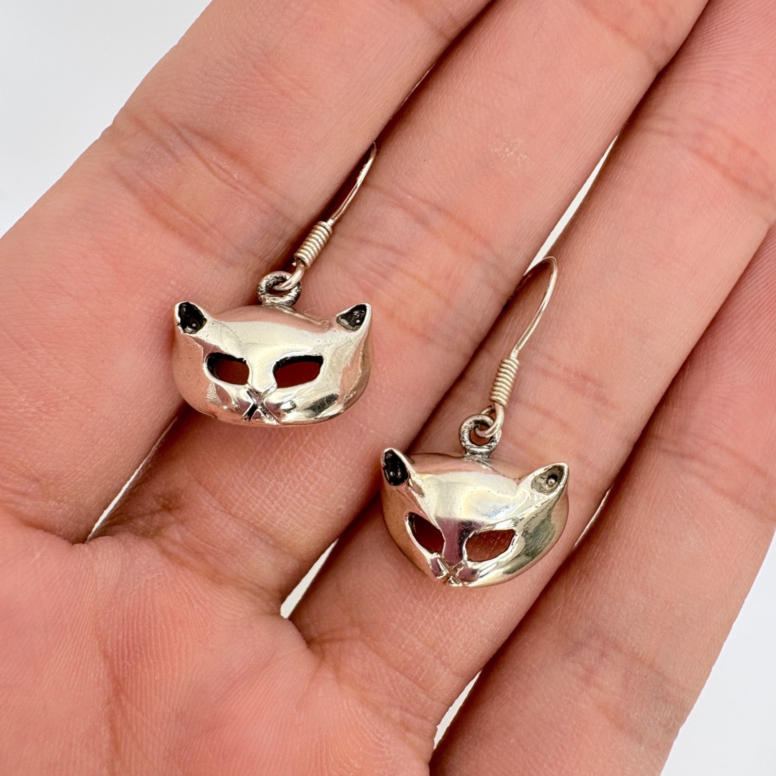 VTG Solid Sterling Silver 925 Cat Dangle Earrings… - image 6