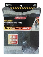 Genuine Dickies Men's Max Cushion Crew Sock, 6 Pack Charcoal Size 6-12