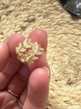 Gold Leaf Vine Huggie Hoop Earrings Sterling Silver 925 CZ 12mm/9.8mm x4.3mm