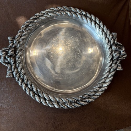Vintage Mexican Pewter Nautical Rope Knotted Silver 15” Serving Platter