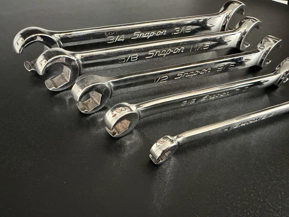Snap-on 5pc SAE Double Flare Nut 6 Point Line Wrench Set RXFS605B - Image 4 of 4