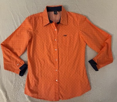 Cruel Girl Button Down Shirt Sz M/L Long Sleeve Orange Cowgirl Western Vibrant