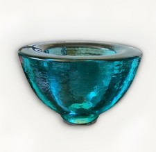 Fire And light Aqua Blue Recycled Glass Base Signed 8 X 5 Large Heavy