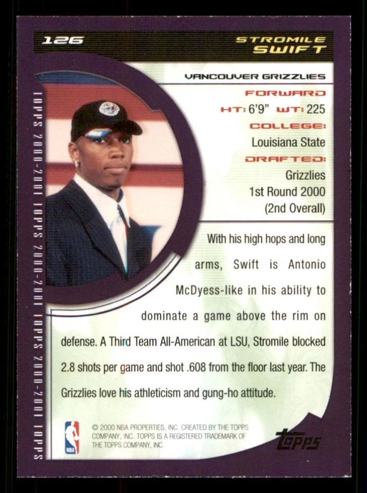 2000-01 Topps #126 Stromile Swift RC - Image 2 of 2