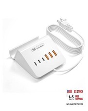 USB Charging Station, 6 Port 3USB-A and 3USB-C Charging Normal Charging-White