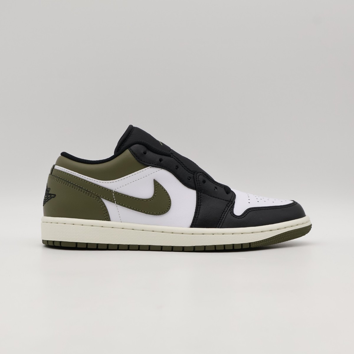 553558-092 Nike Air Jordan 1 Low Black Medium Olive White (Men's