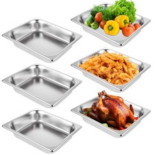6 Pack Half Size Hotel Pans 1/2 Inch 2.5 Inch Deep Stainless Steel Steam Tabl...