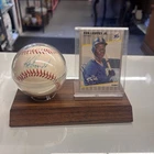 Ken Griffey Jr Signed Baseball + 1989 Fleer Rookie Card Display OAL No COA