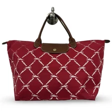 Longchamp Le Pliage Medium Band Signature Panther Print Nylon Shoulder Bag Red