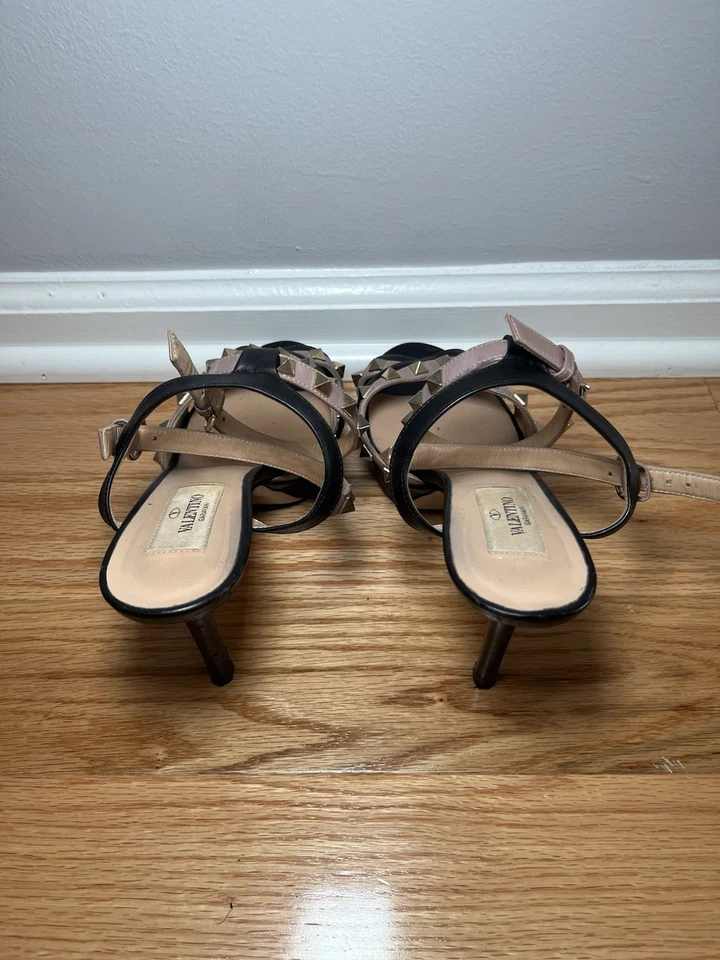 Valentino Negro y Nude Rock Tachuelas Cuero Plataforma Tobillo Correa Tacones Talla 39.5 Foto 4 de 4
