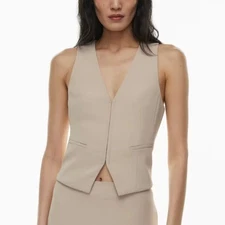 Aritzia Wilfred Attire Crepe Vest Humus Beige Size 10