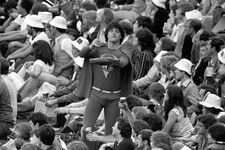 Nottinghamshire cricket fan conducting himself a Superman outfir L- Old Photo