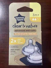 2 Pack Tommee Tippee Advance Anti-Colic Baby Bottle Nipples 3 Month +