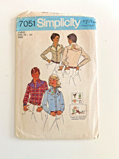 Simplicity 7051 Pattern Vintage 1975 Unisex Misses Men Western Shirt Size L