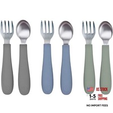 3 Forks 3 Spoons, 18/8 Stainless Toddler Utensils Matte Blue/Dark Gray/Green