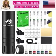 Wireless Tattoo Pen Kit Starter Set with Ink and Needles for Beginners Prac...