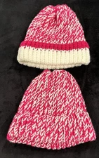 Skully Beanie Preppy Magenta & White Hats Handmade Crocheted Set Of 2 NEW