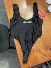 Full Send by Nelk Boys One Piece Medium Black Thong Swimsuit Women s NWT