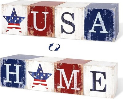 4th of July Decorations Wooden Stars, Patriotic Memorial Day Star Tiered Tray De