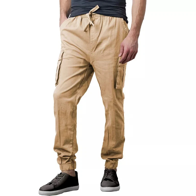 JUMP START MENS REGULAR FIT DRAWSTRING CARGO PANTS - SIZE: MEN M - KHAKI