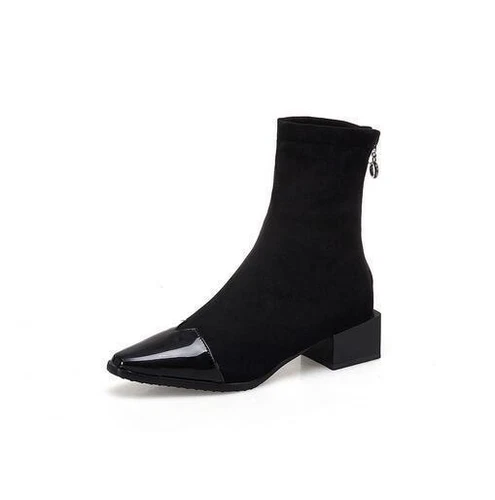 Chic Women Pointed Toe Low Block Heels Sock Ankle Boots Back Zipper Party Shoes - Bild 4 von 11