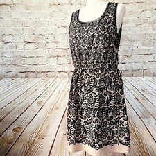 Rodarte Target Womens Sleeveless Lace Print Chiffon Dress Size L Beige Black