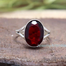 925 Sterling Silver Red Garnet Women's Dainty Band Unique Boho Gift Ring  SP4067