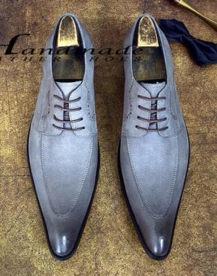 Men's New Retro British Pointy Toe bright Lace up Work Leather Business Shoes