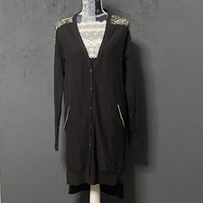 Free People Long Cardigan Duster Sweater Women S Brown Crochet Button Front Boho