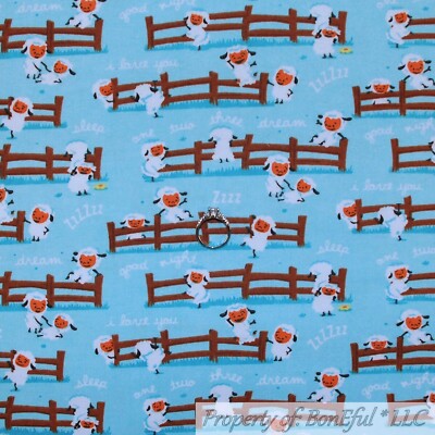 BonEful Fabric FQ Cotton Flannel Quilt Blue White Sheep Farm Animal Baby Sleep M