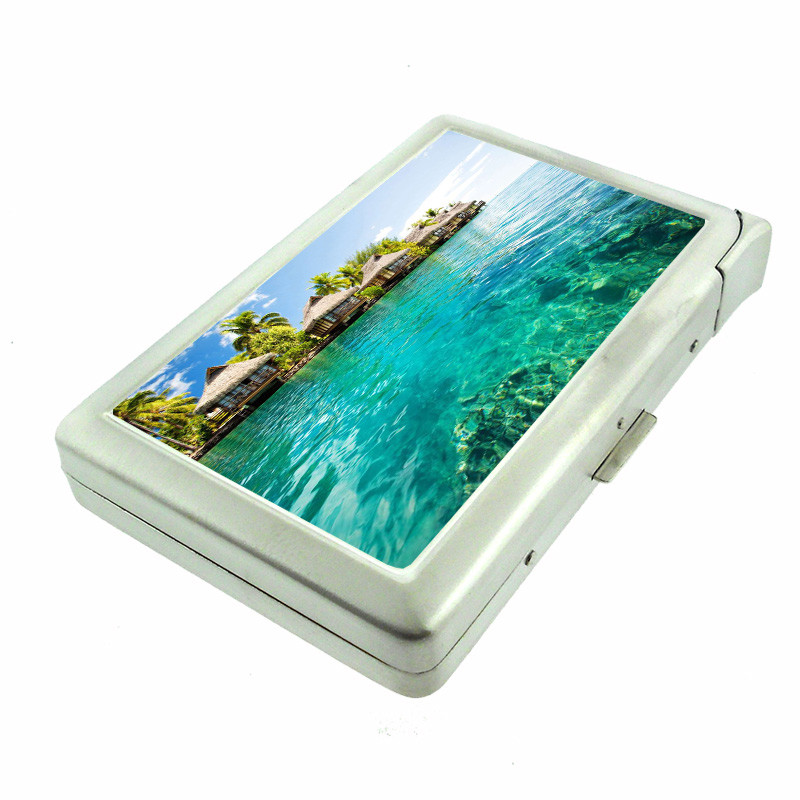 Bora Bora French Polynesia D1 100's Size Cigarette Case with Built in Lighter
