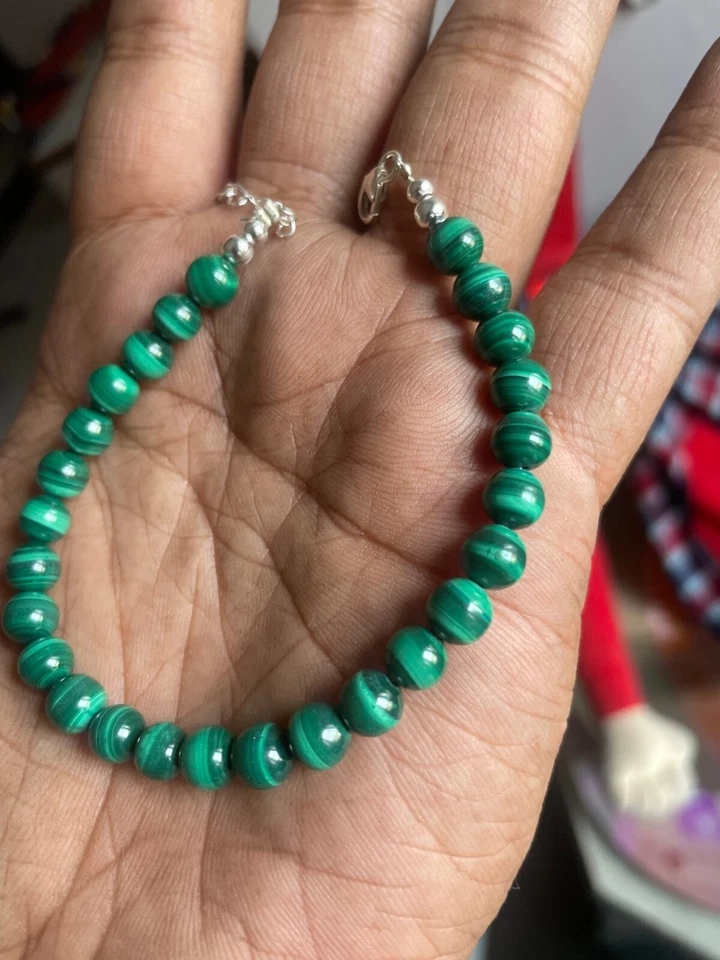 Малахит драгоценных камней бисер 925 пробы браслет ювелирных изделий подарок для нее k7 - Изображение 4 из 4