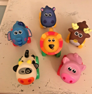 Big Mo's Toy Animals on Wheels Soft Rubber for Toddlers Age 2+ Set of 6