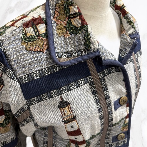Vtg Blair Lighthouse Tapestry Button Up Jacket, Size M - Picture 3 of 9