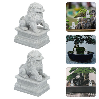 2 Pair Figurines Bonsai Chinese Style Lion Statues Lion Figurines Lion Statues