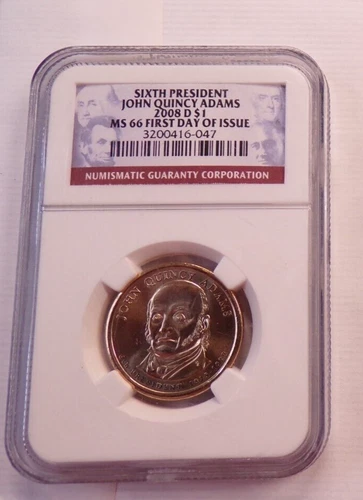 2008-P NGC FIRST DAY OF ISSUE MS66 SIXTH PRESIDENT JOHN QUINCY ADAMS $1!!!